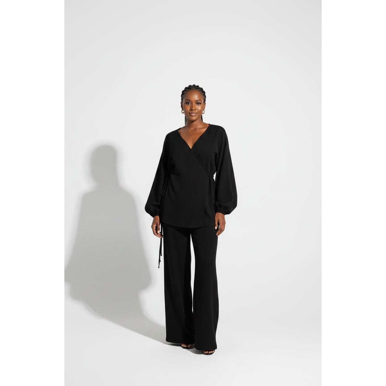 Knitted Lantern Sleeve Wrap Cardigan & Wide-Leg Pants – YELLOW SUB