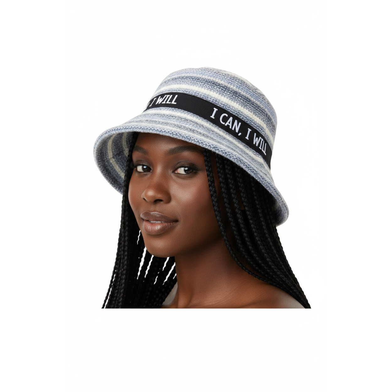 I CAN I WILL Striped Knitted Bucket Hat