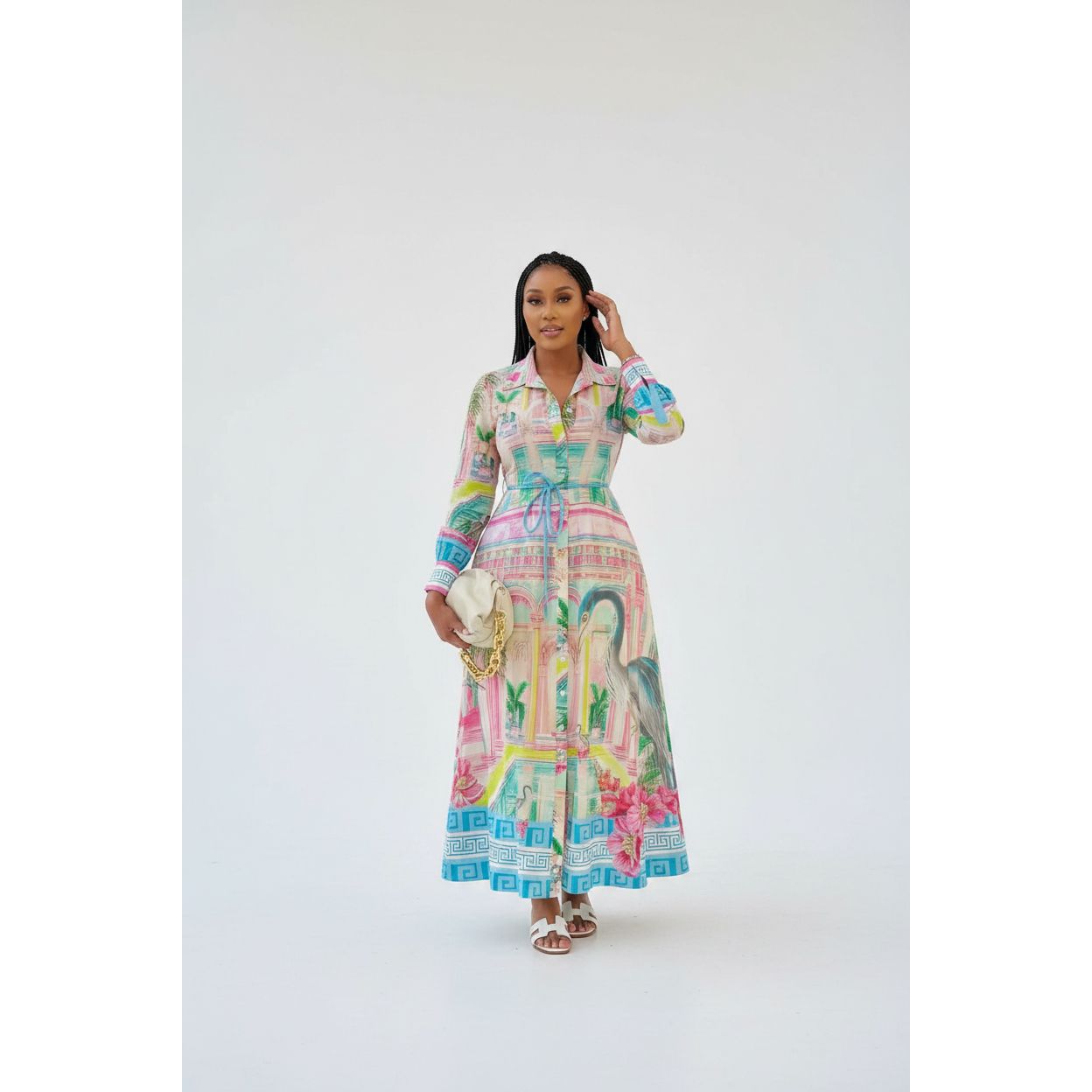 Plus Size Mediterranean Printed Midi Dress