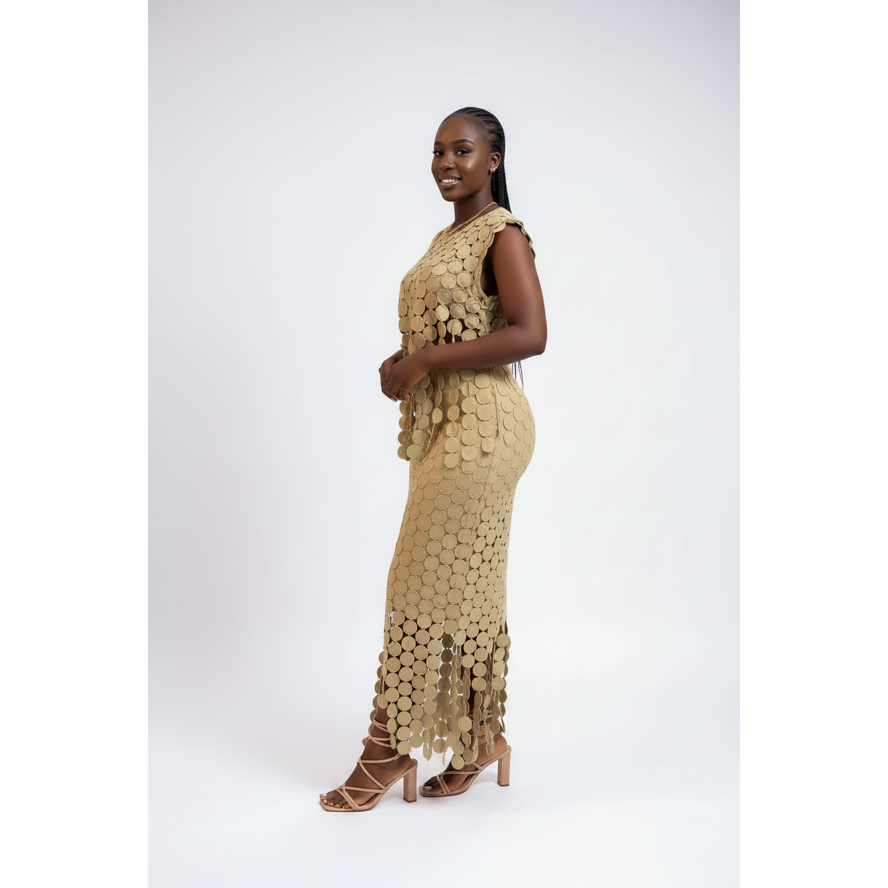 Ladies Trendy Fringe Circular Cutout Top & Skirt Set
