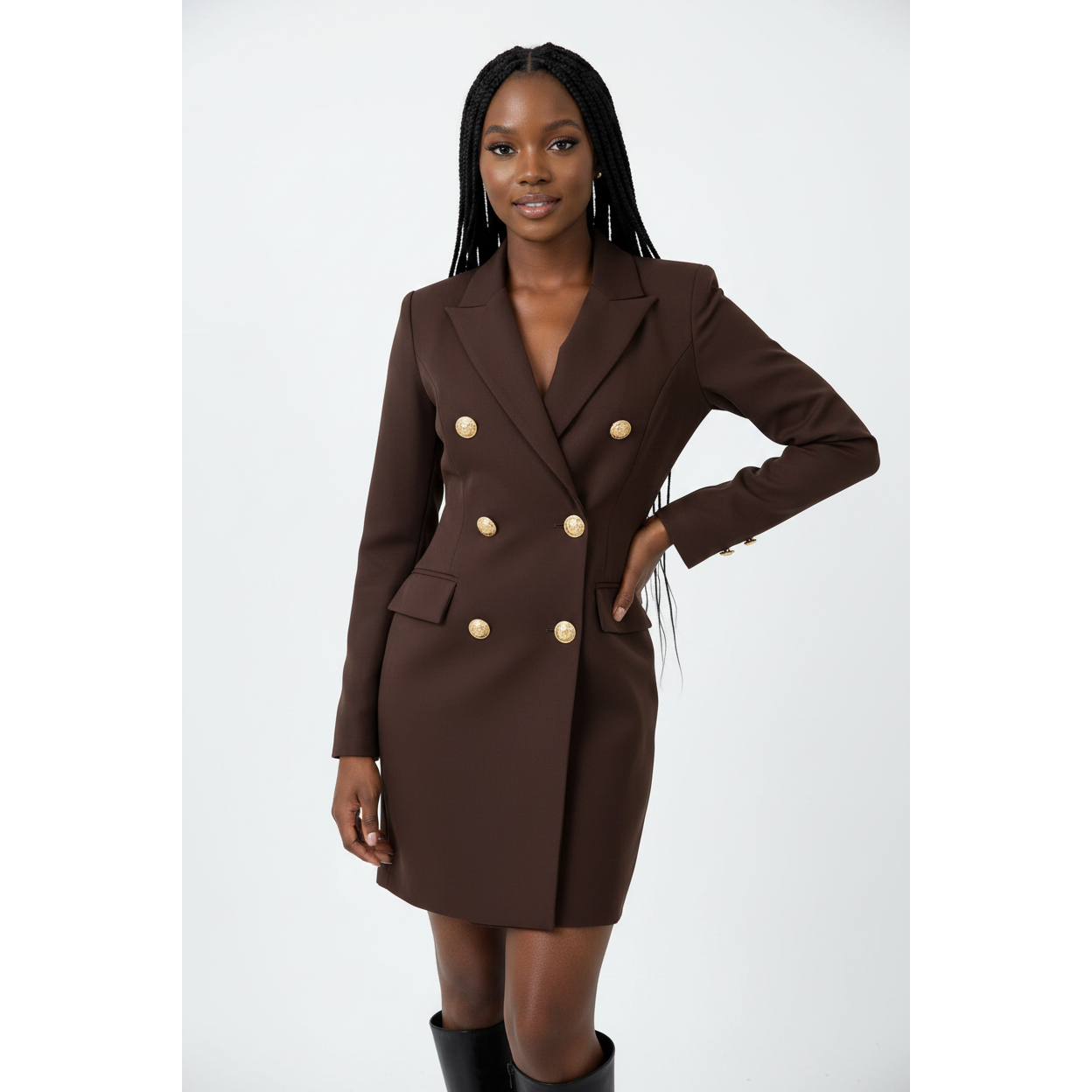 V-Neck Double Breasted Slim-Fit Blazer Dress