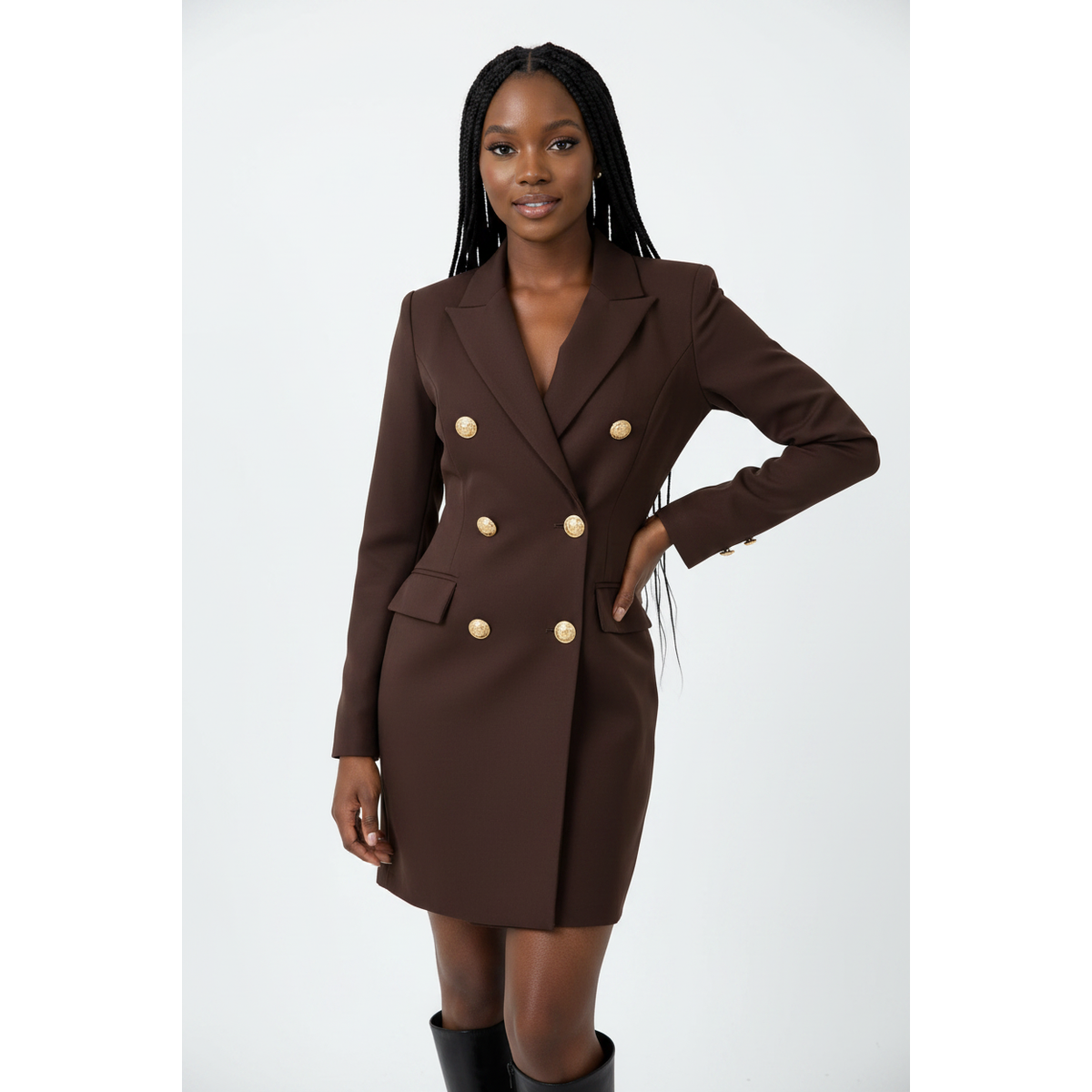 V-Neck Double Breasted Slim-Fit Blazer Dress