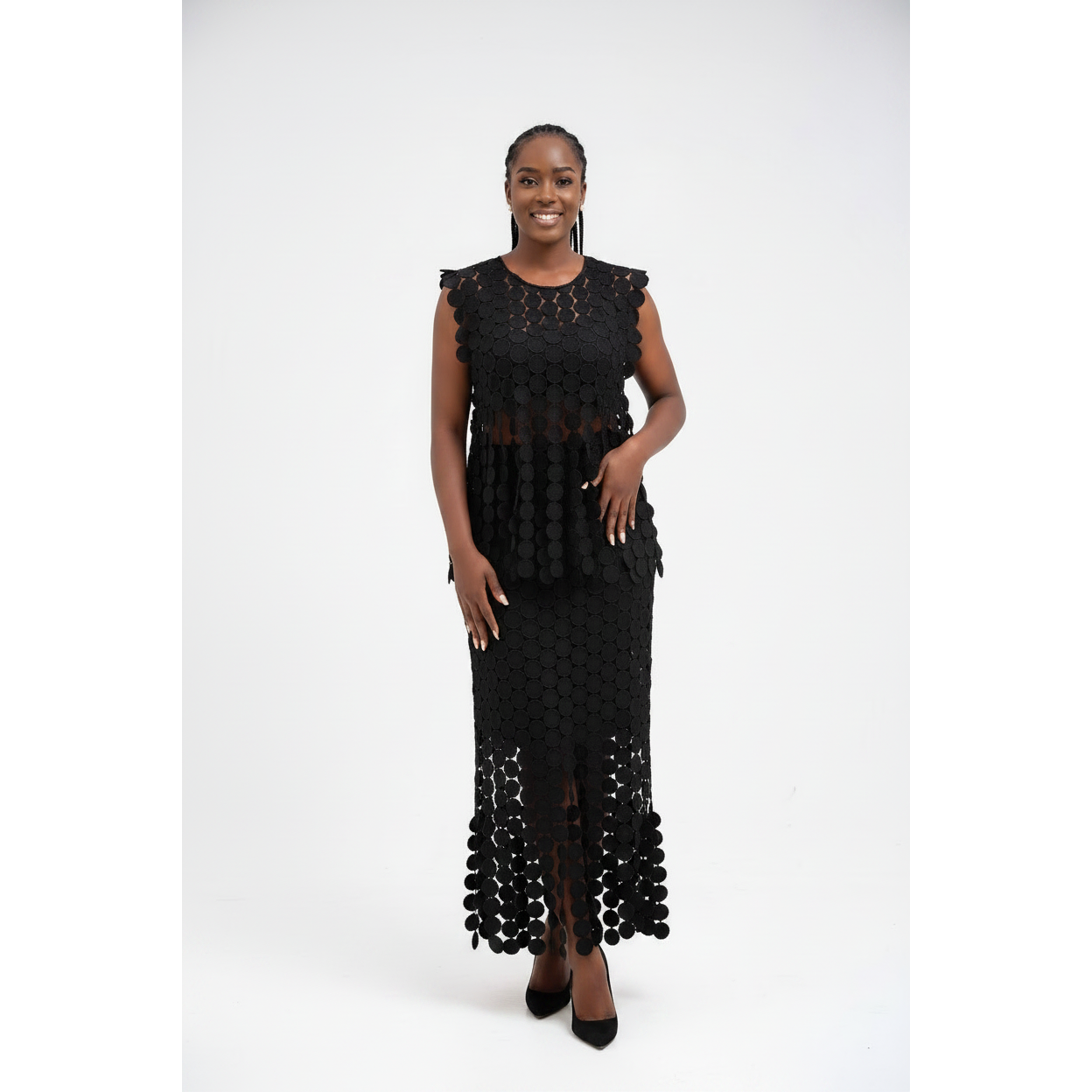 Ladies Trendy Fringe Circular Cutout Top & Skirt Set