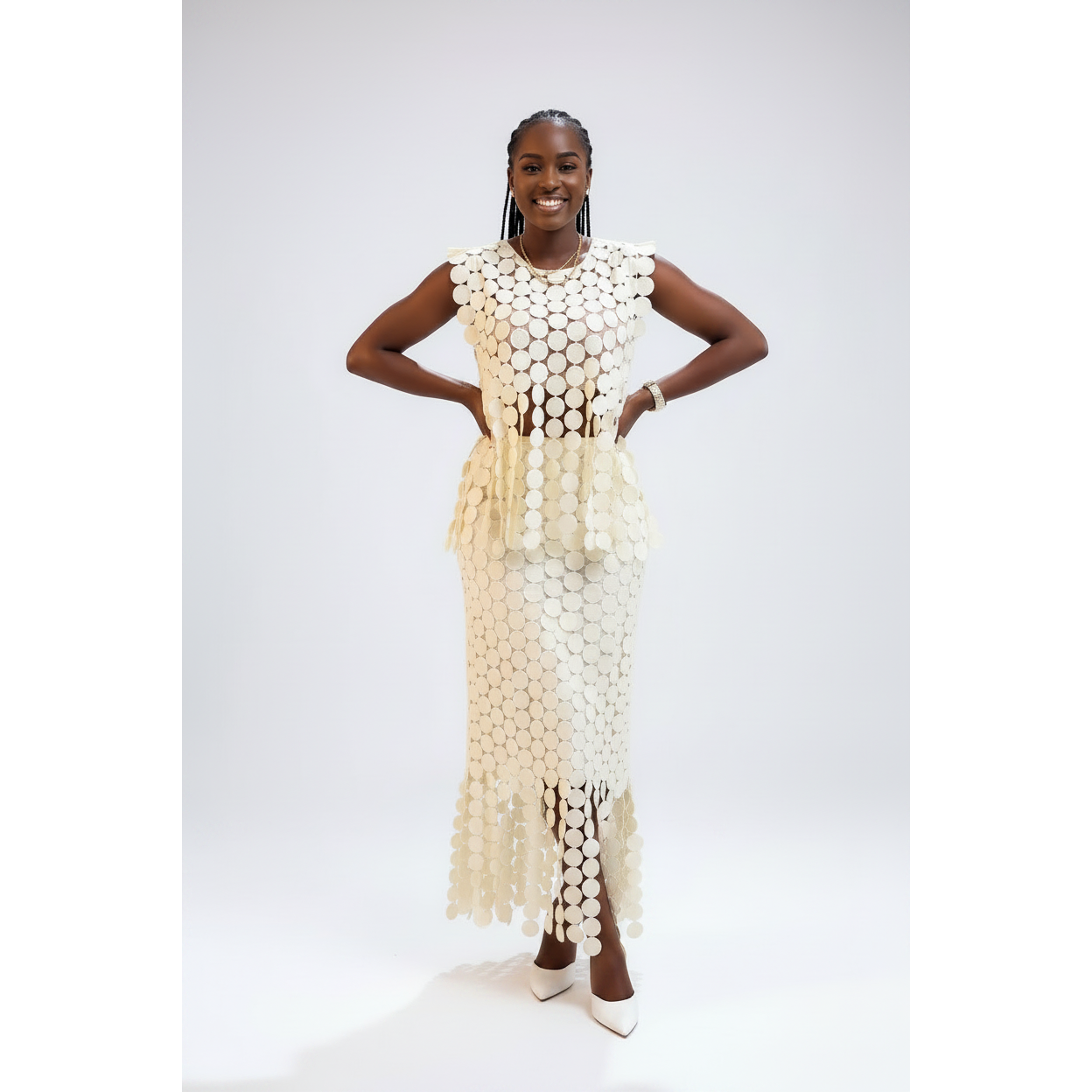 Ladies Trendy Fringe Circular Cutout Top & Skirt Set