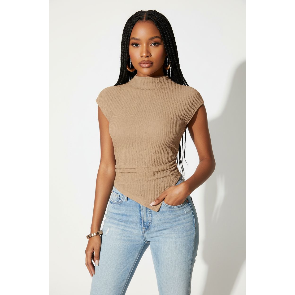 Elegant Cap Sleeves Asymmetric Top