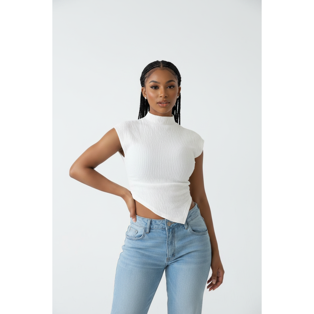 Elegant Cap Sleeves Asymmetric Top