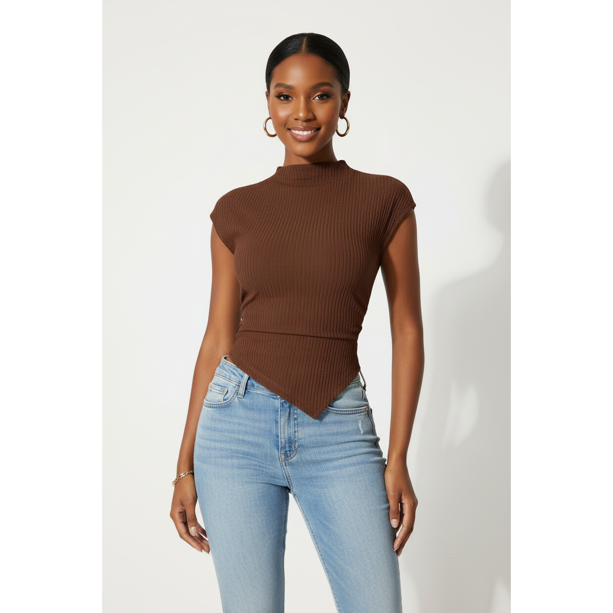 Elegant Cap Sleeves Asymmetric Top