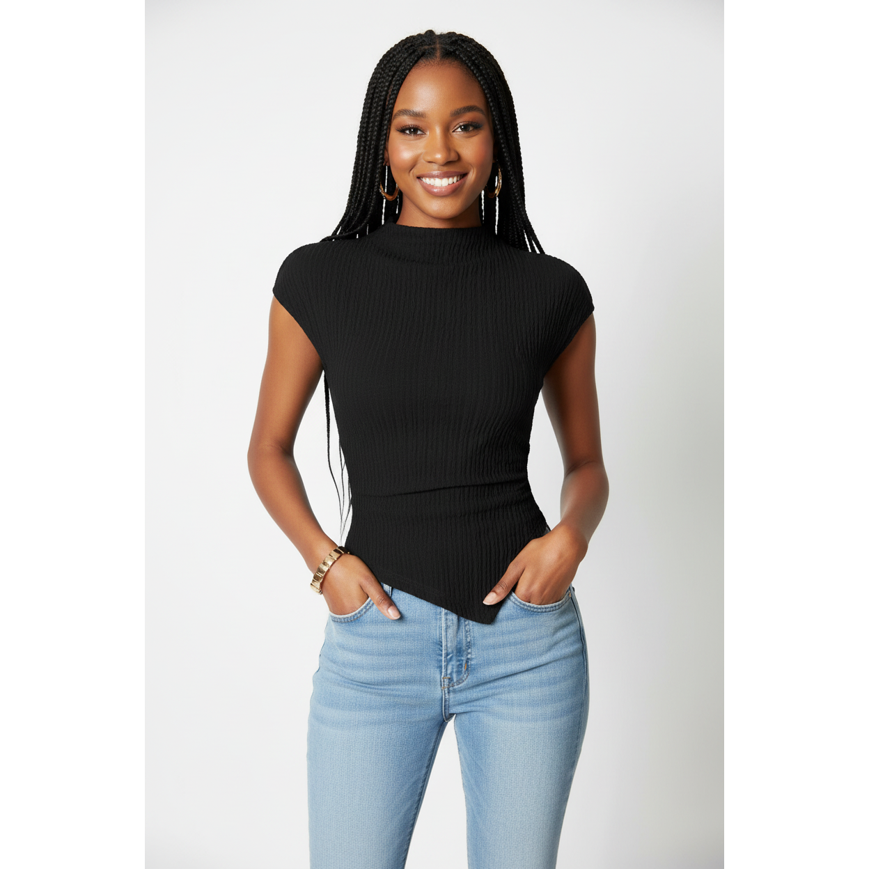 Elegant Cap Sleeves Asymmetric Top