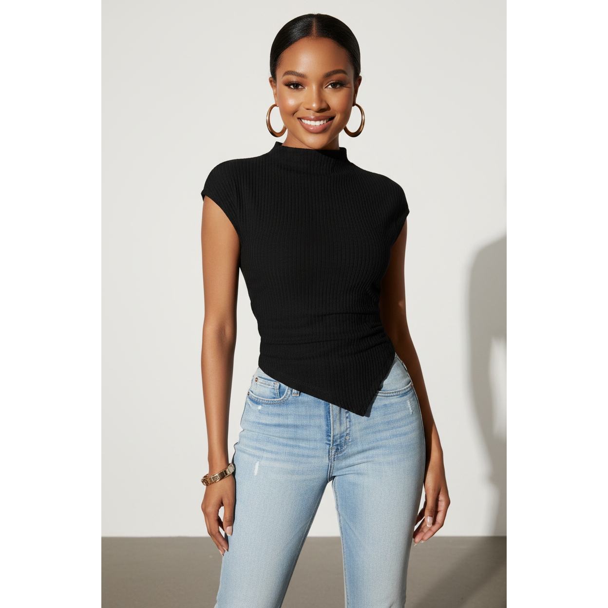 Elegant Cap Sleeves Asymmetric Top