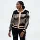Ladies Knitted Wide Stripe Crewneck Cardigan