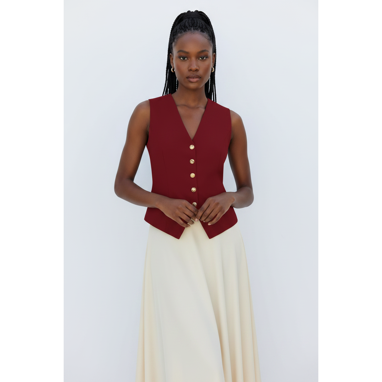Women's Sleeveless Button Panel Vest