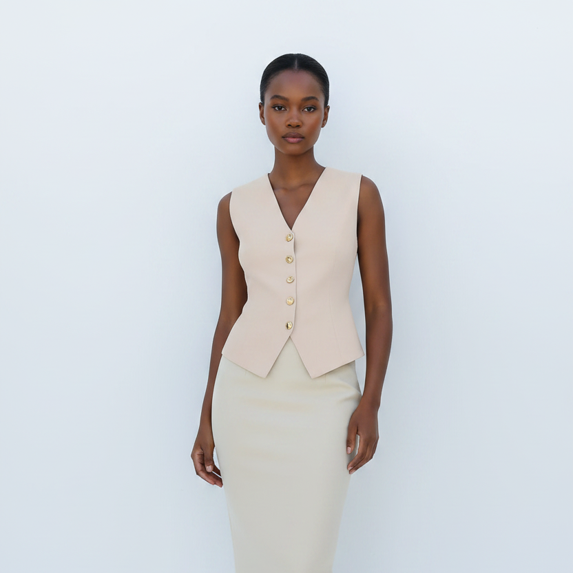 Women's Sleeveless Button Panel Vest