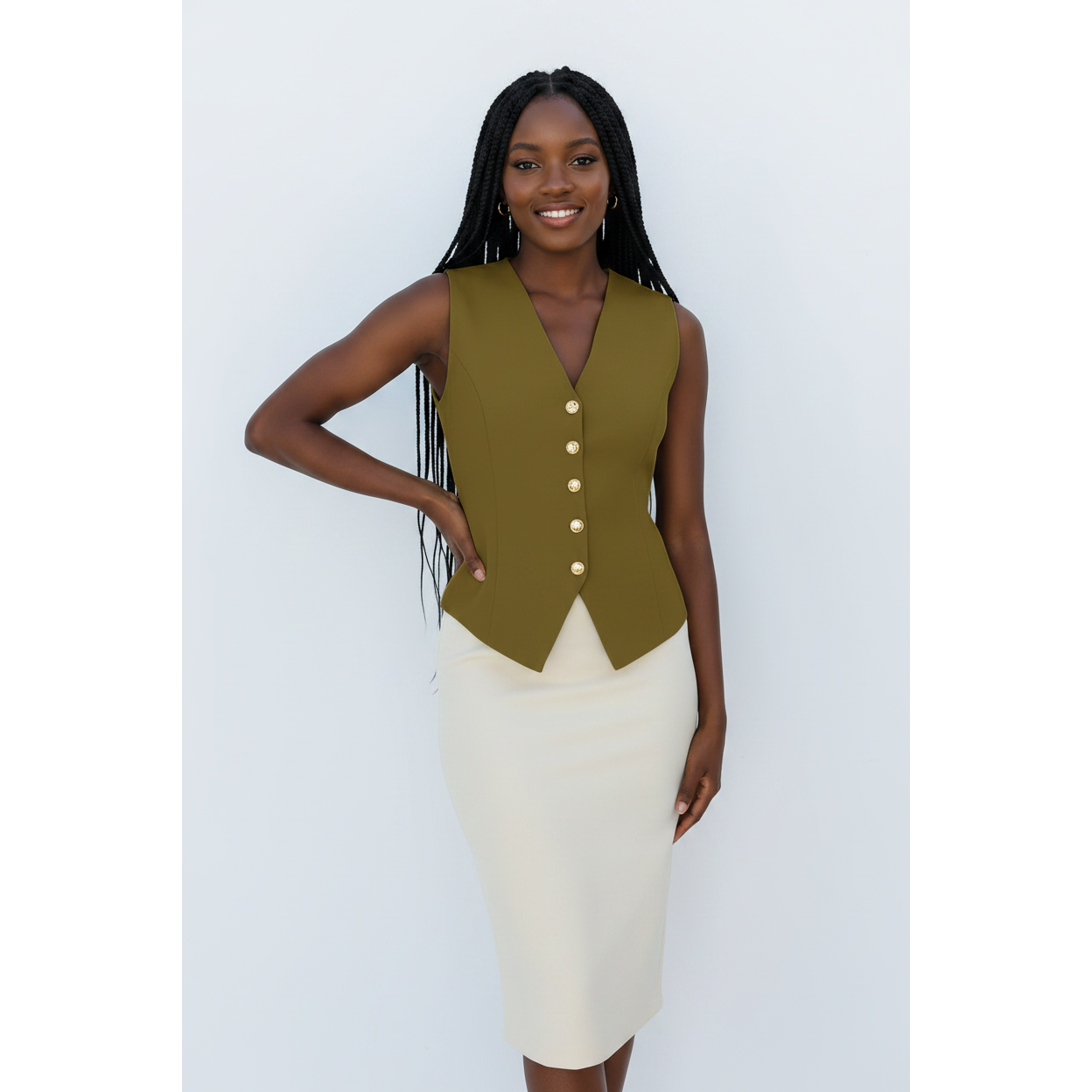 Women's Sleeveless Button Panel Vest