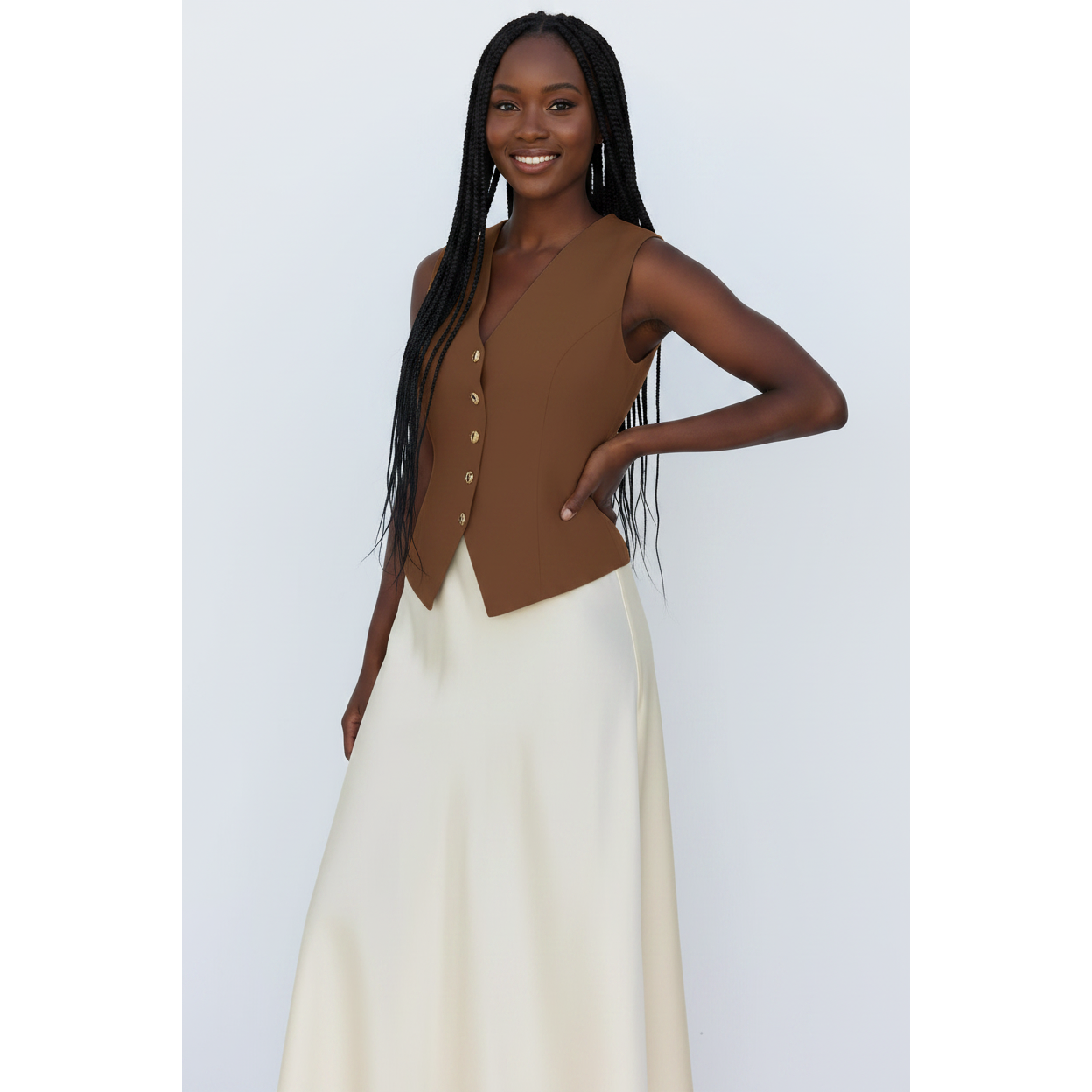 Women's Sleeveless Button Panel Vest