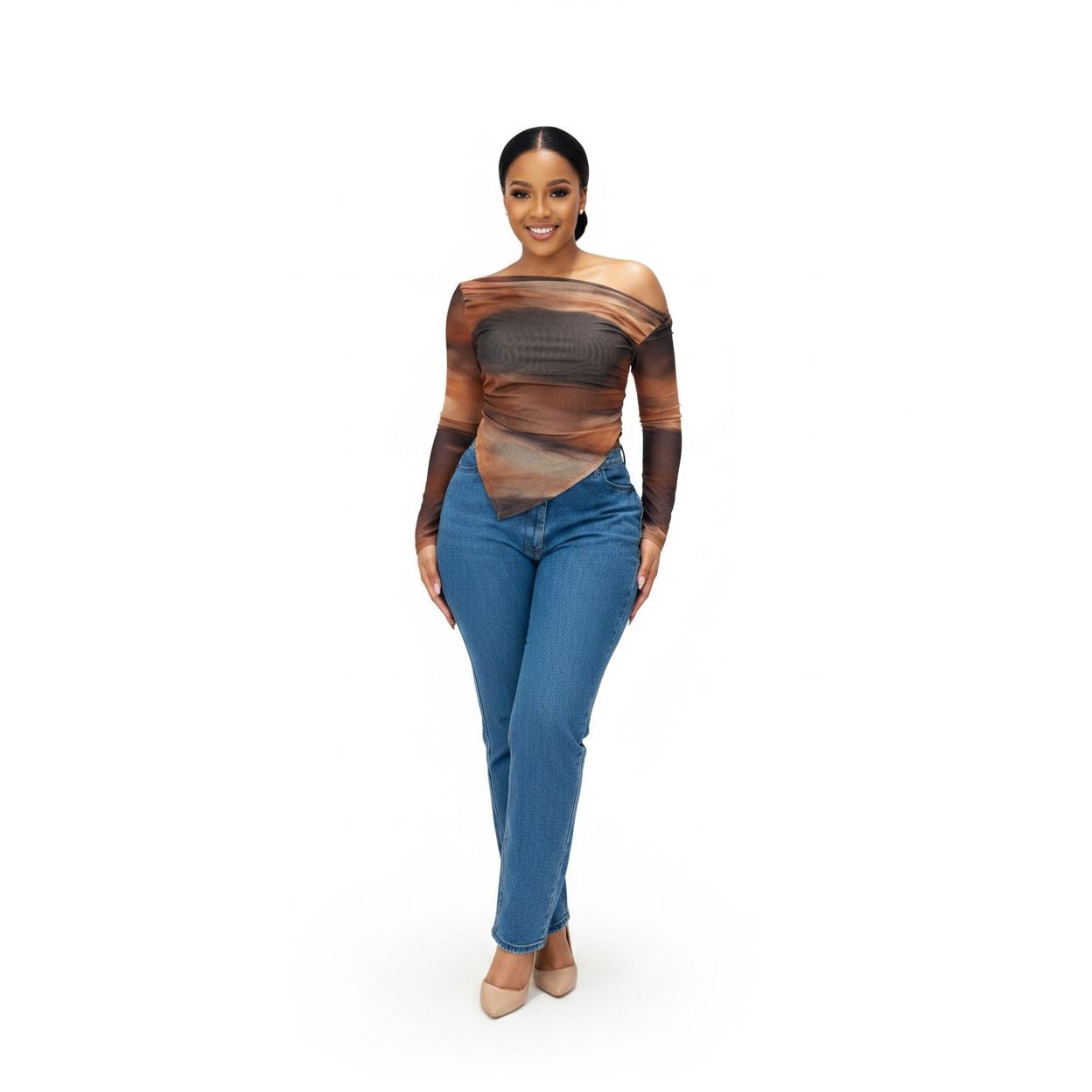 Trendy Off-Shoulder Mesh Long Sleeve Top