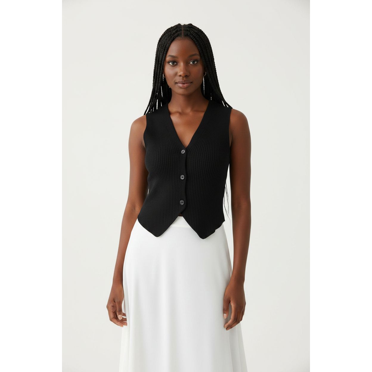Sleeveless V-Neck Ribbed Knit Vest Top