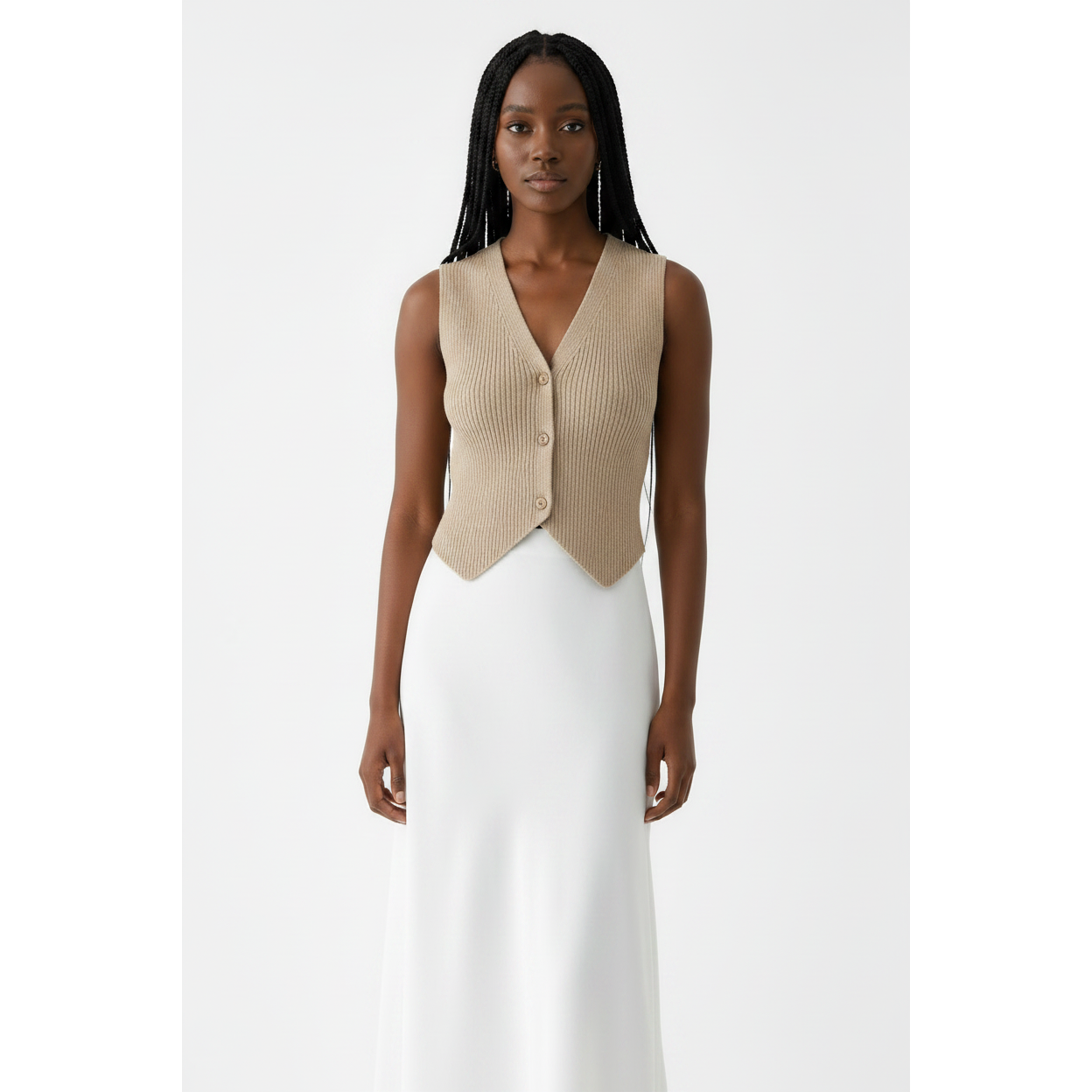 Sleeveless V-Neck Ribbed Knit Vest Top
