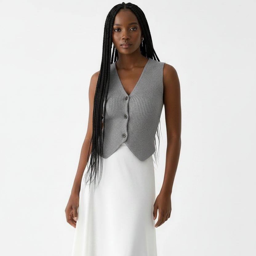 Sleeveless V-Neck Ribbed Knit Vest Top