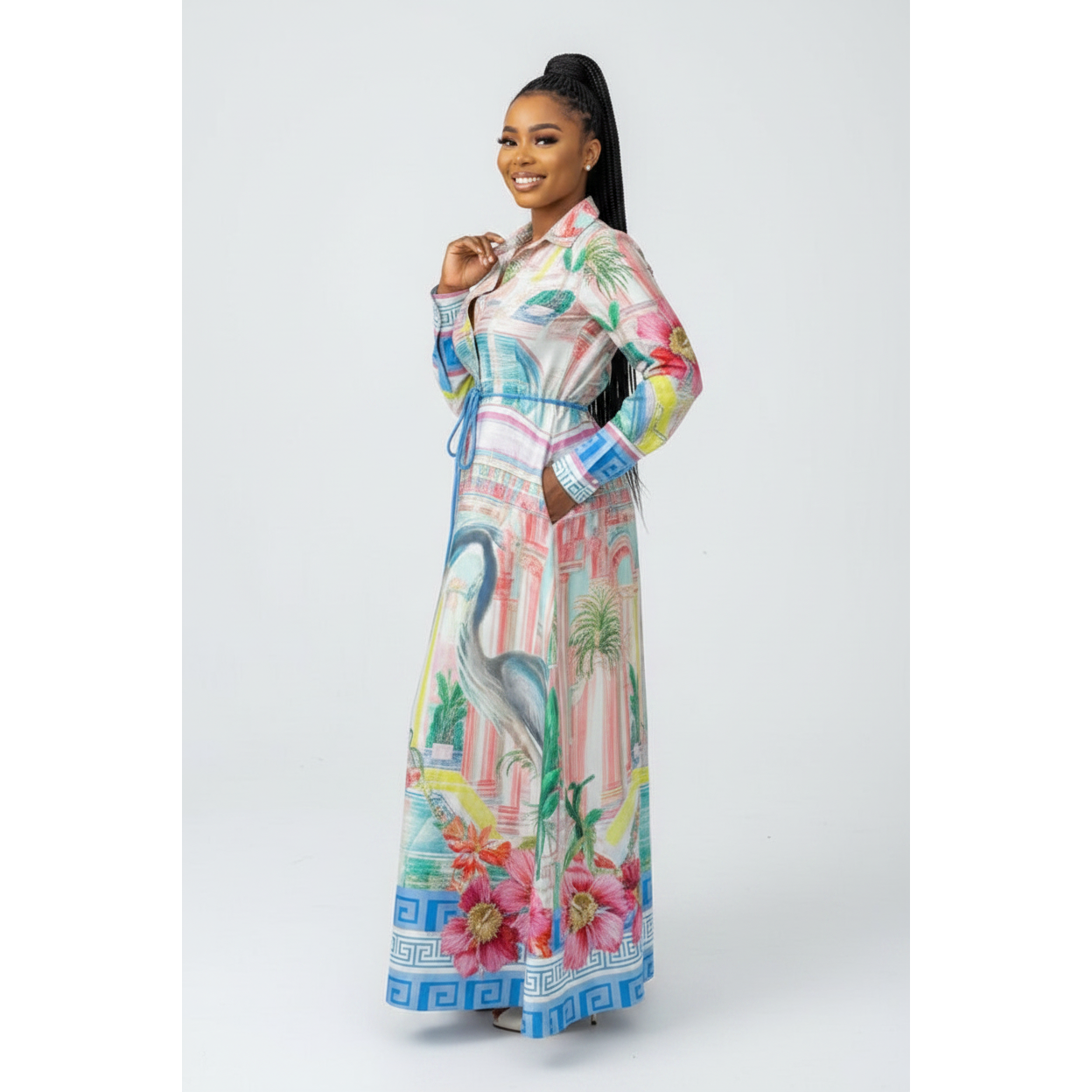 Plus Size Mediterranean Printed Midi Dress