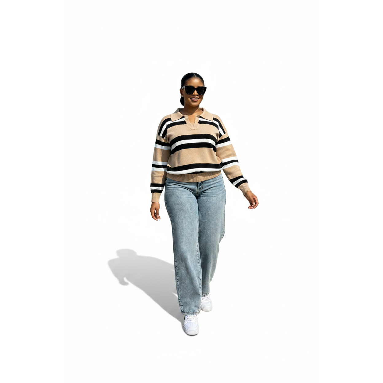 Ladies Striped Collared Golfer Top