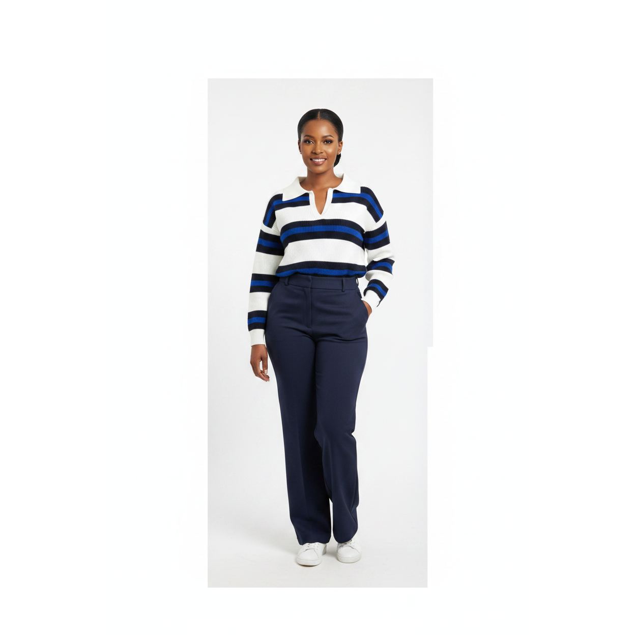 Ladies Striped Collared Golfer Top