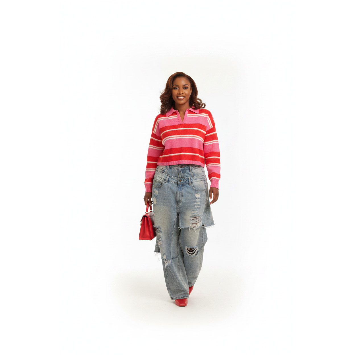 Ladies Striped Collared Golfer Top