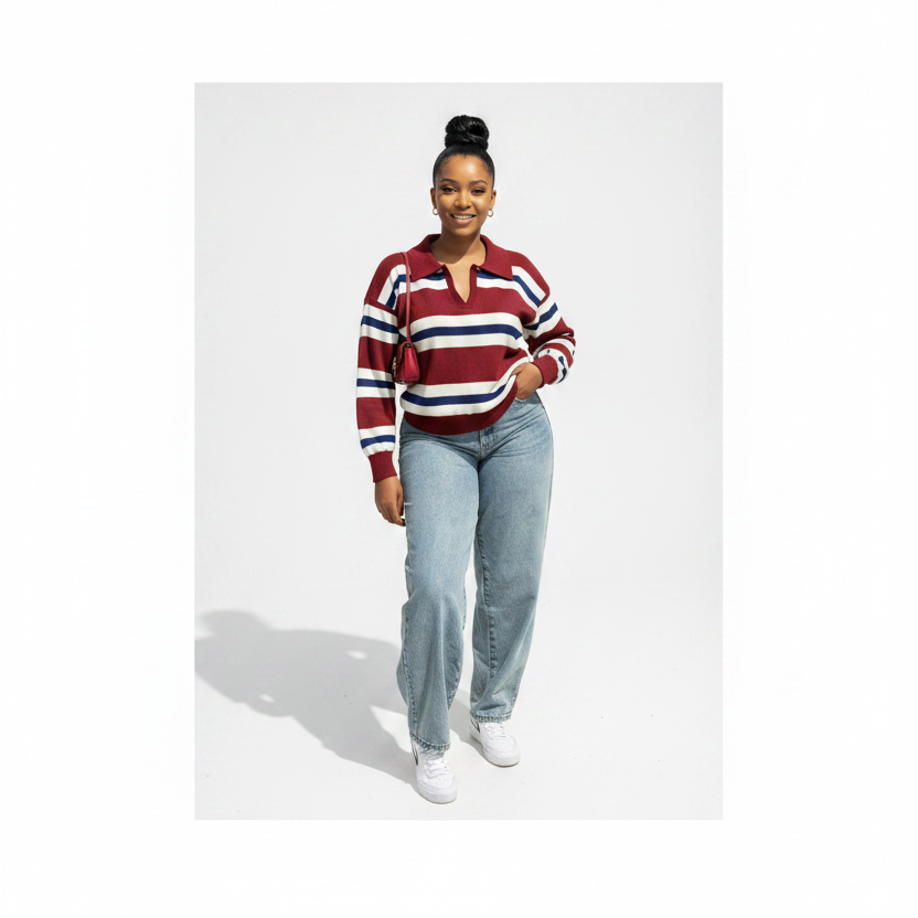 Ladies Striped Collared Golfer Top