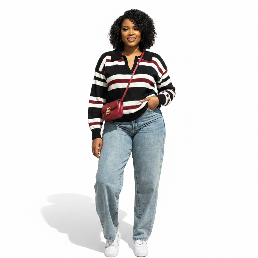 Ladies Striped Collared Golfer Top