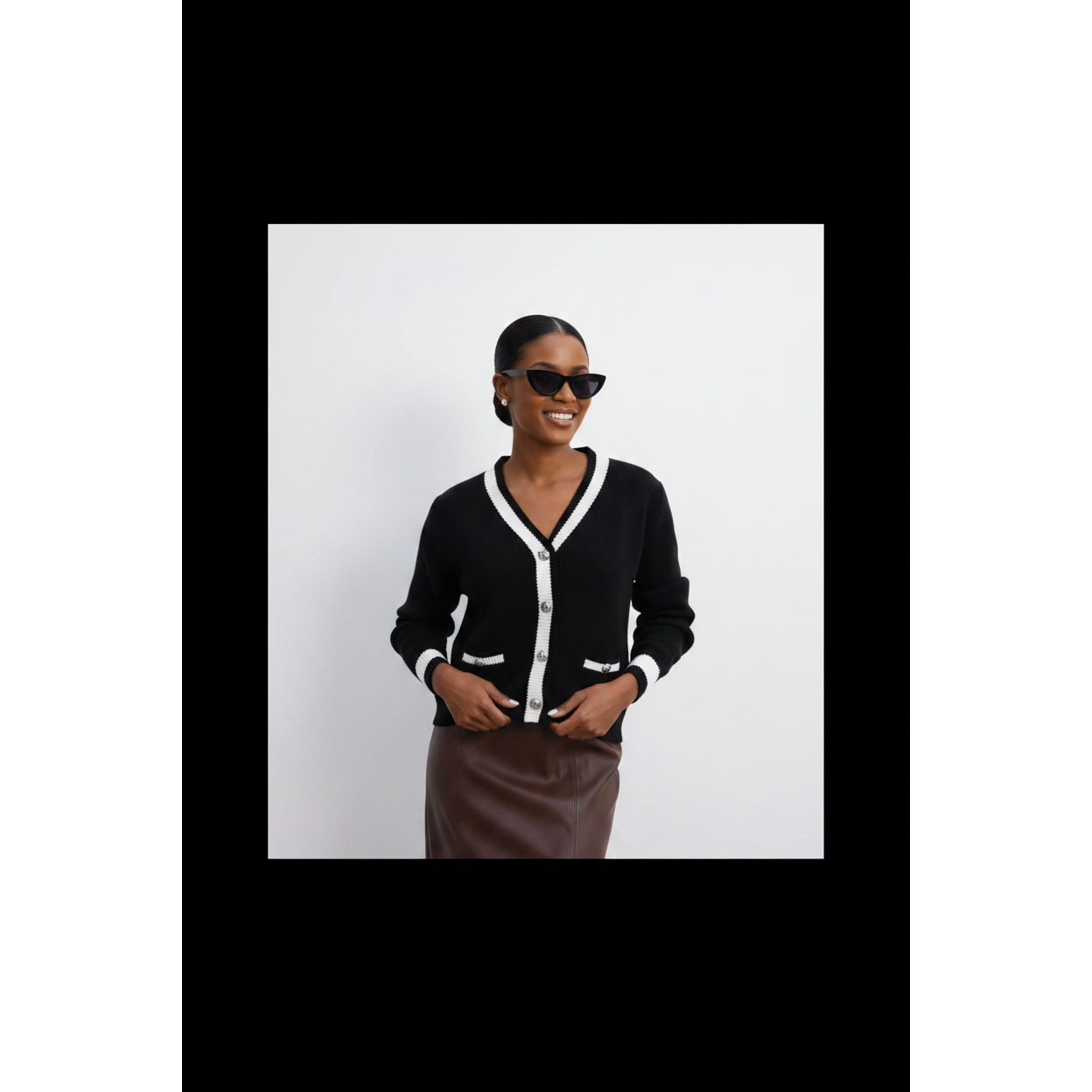 Classic V-Neck Knitted Trim Cardigan