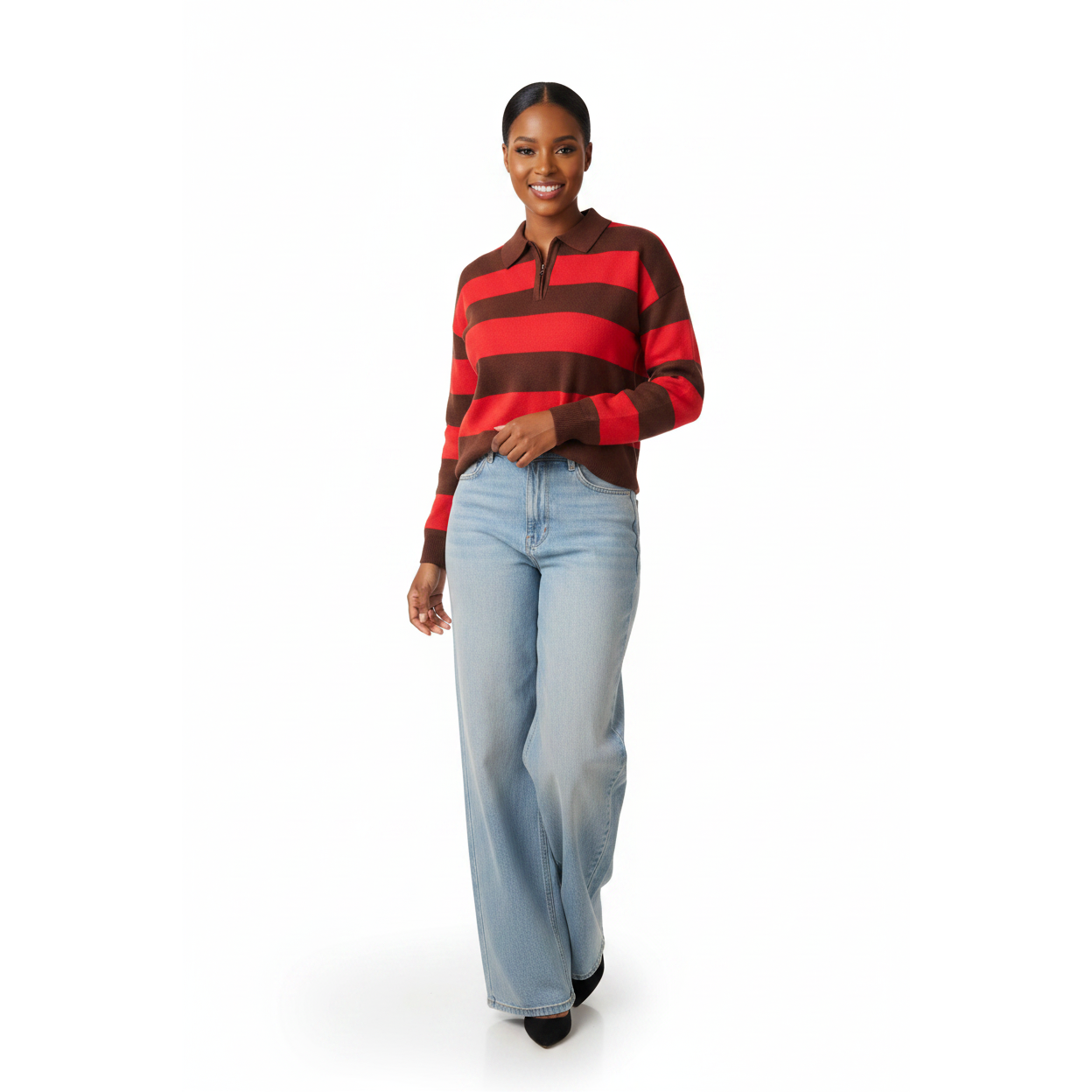 Long Sleeve Cropped Striped Golf Top