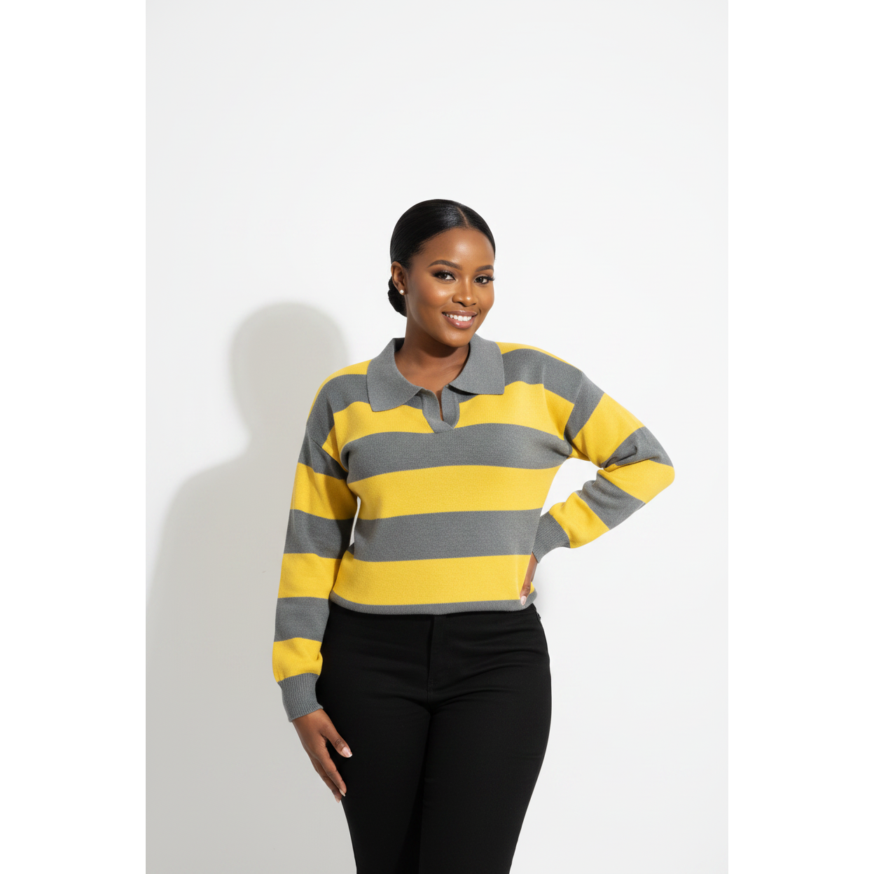 Long Sleeve Cropped Striped Golf Top