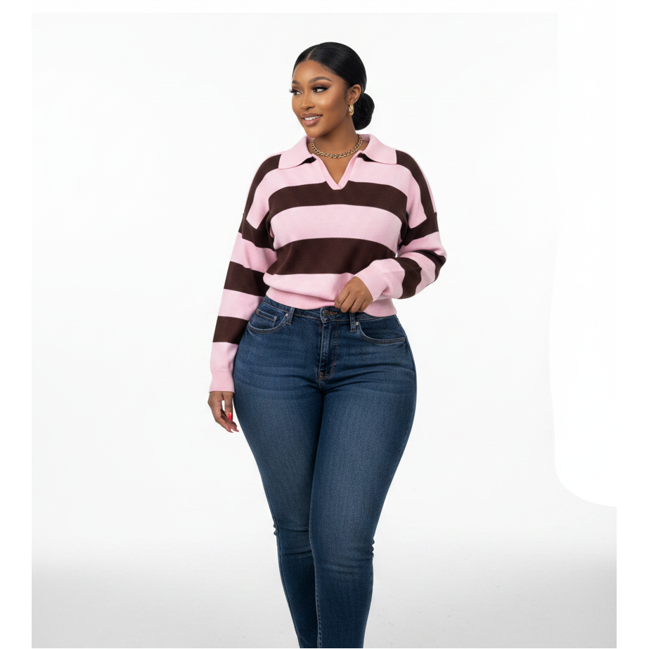 Long Sleeve Cropped Striped Golf Top