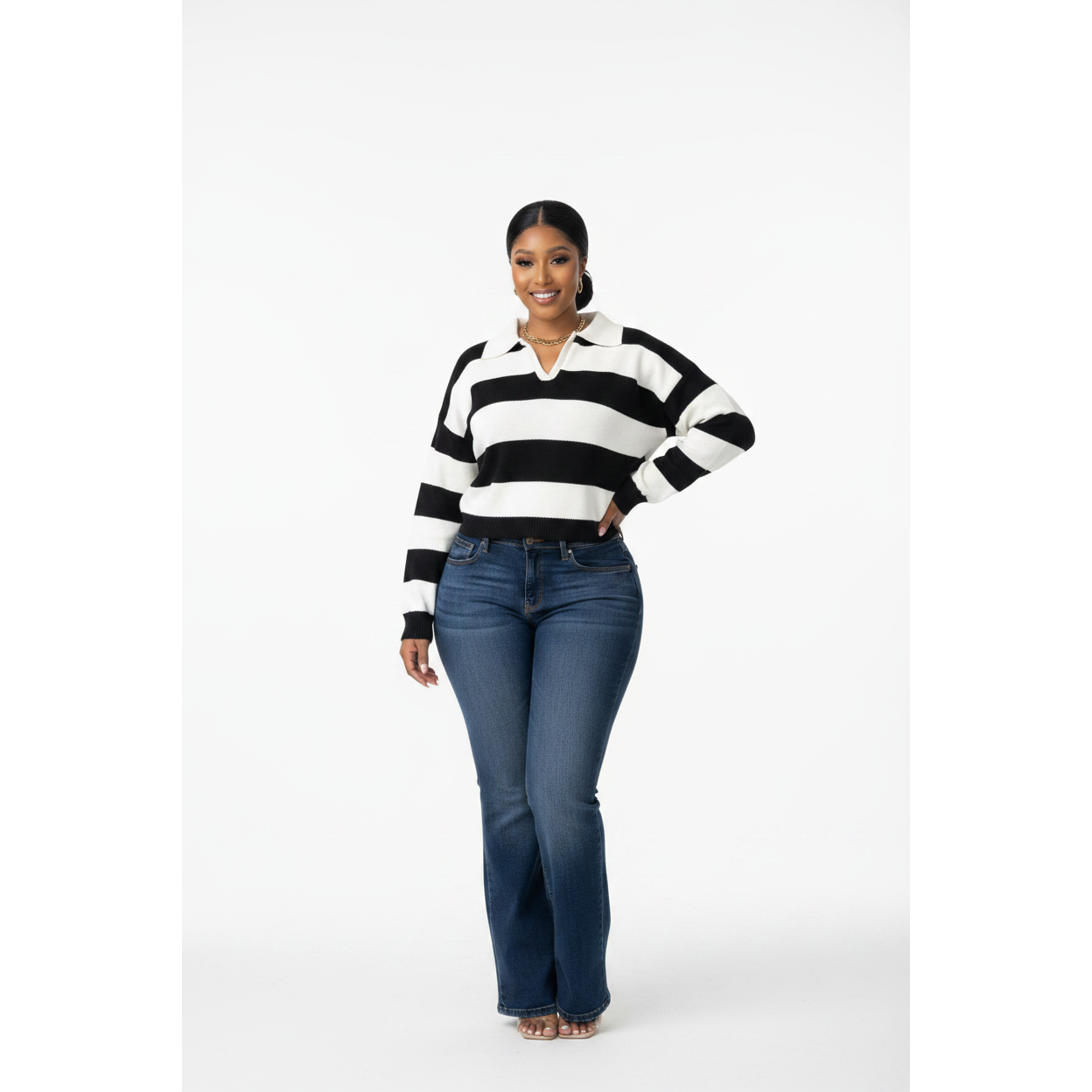 Long Sleeve Cropped Striped Golf Top