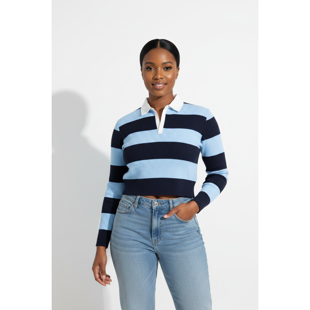 Long Sleeve Cropped Striped Golf Top