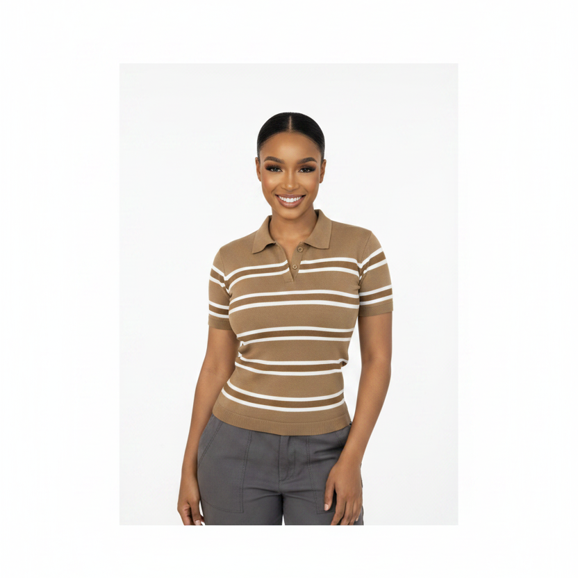 Ladies Striped Short-Sleeve Knit Golf Top