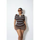 Ladies Striped Short-Sleeve Knit Golf Top
