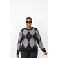 Versatile Crew Neck Argyle Knit Sweater Top