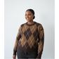Versatile Crew Neck Argyle Knit Sweater Top