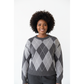 Versatile Crew Neck Argyle Knit Sweater Top