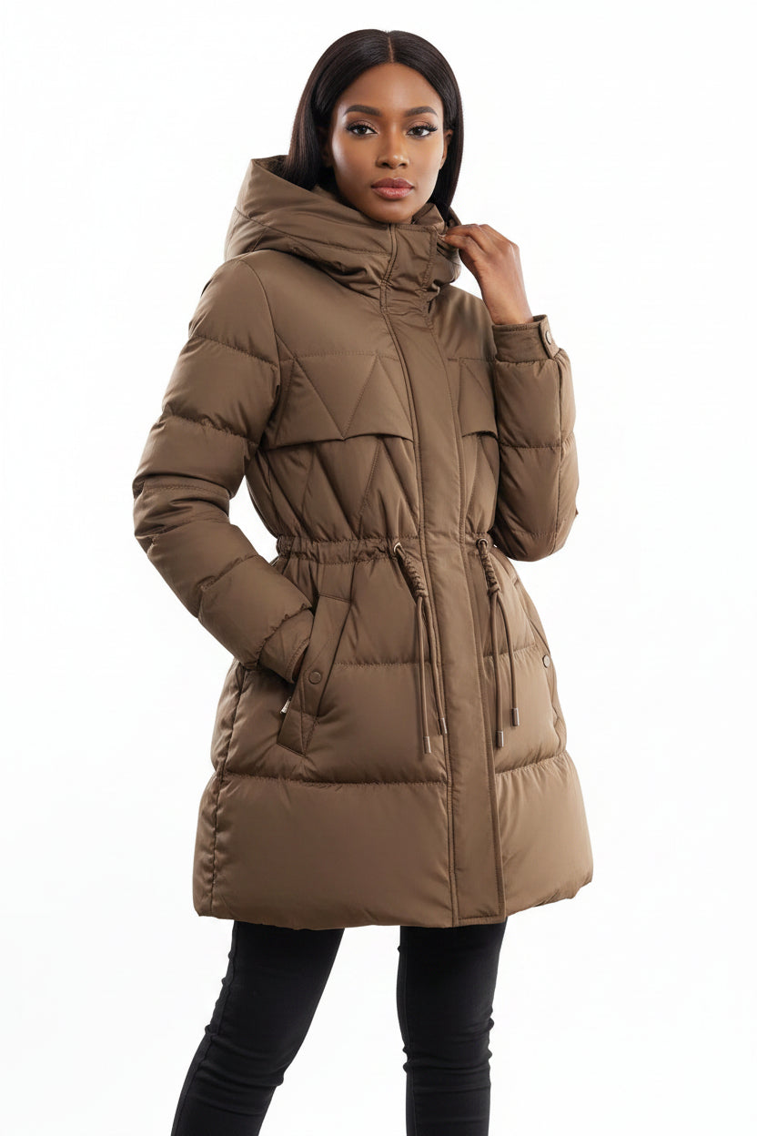 Plus Size Hooded Mid-Length Puffer Jacket