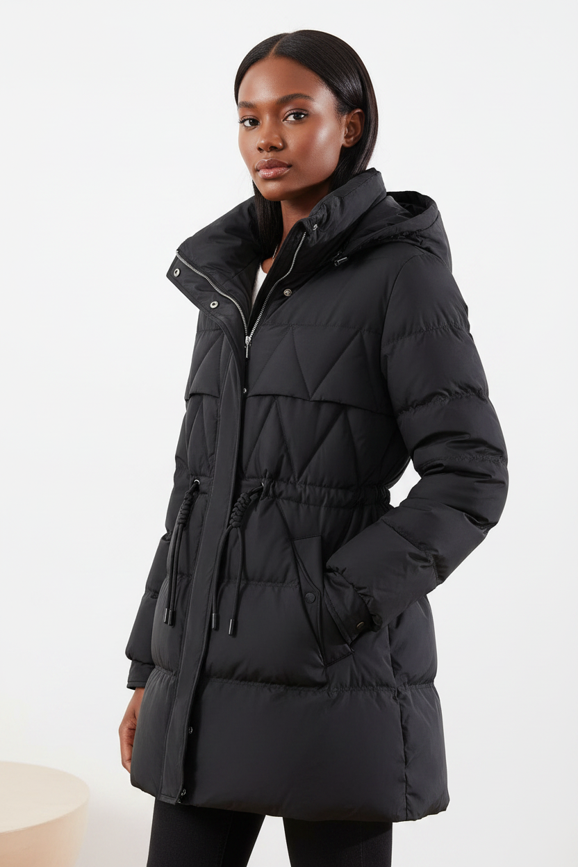 Plus Size Hooded Mid-Length Puffer Jacket
