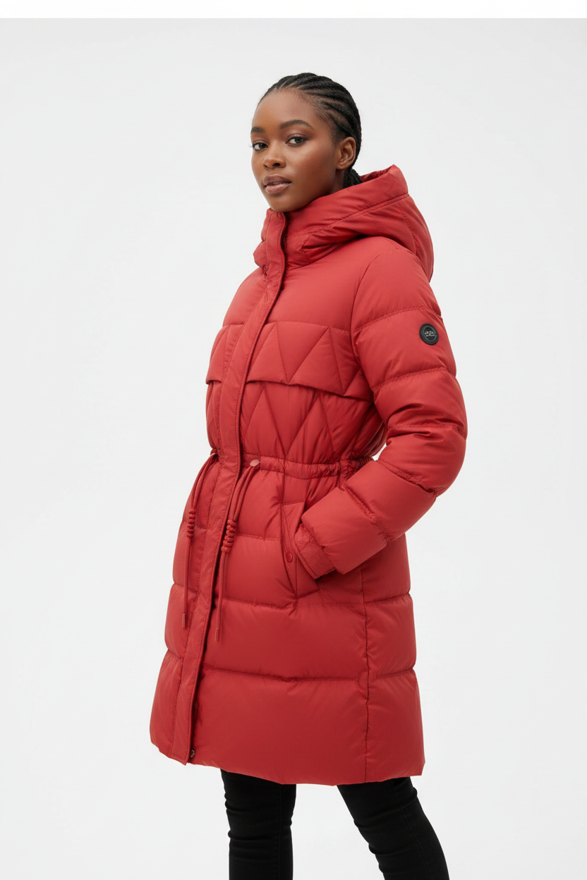 Plus Size Hooded Mid-Length Puffer Jacket