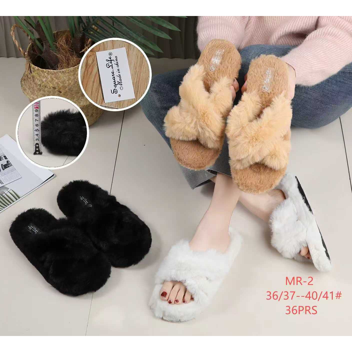 Women's Fluffy Fur Criss-Cross Strap Slippers