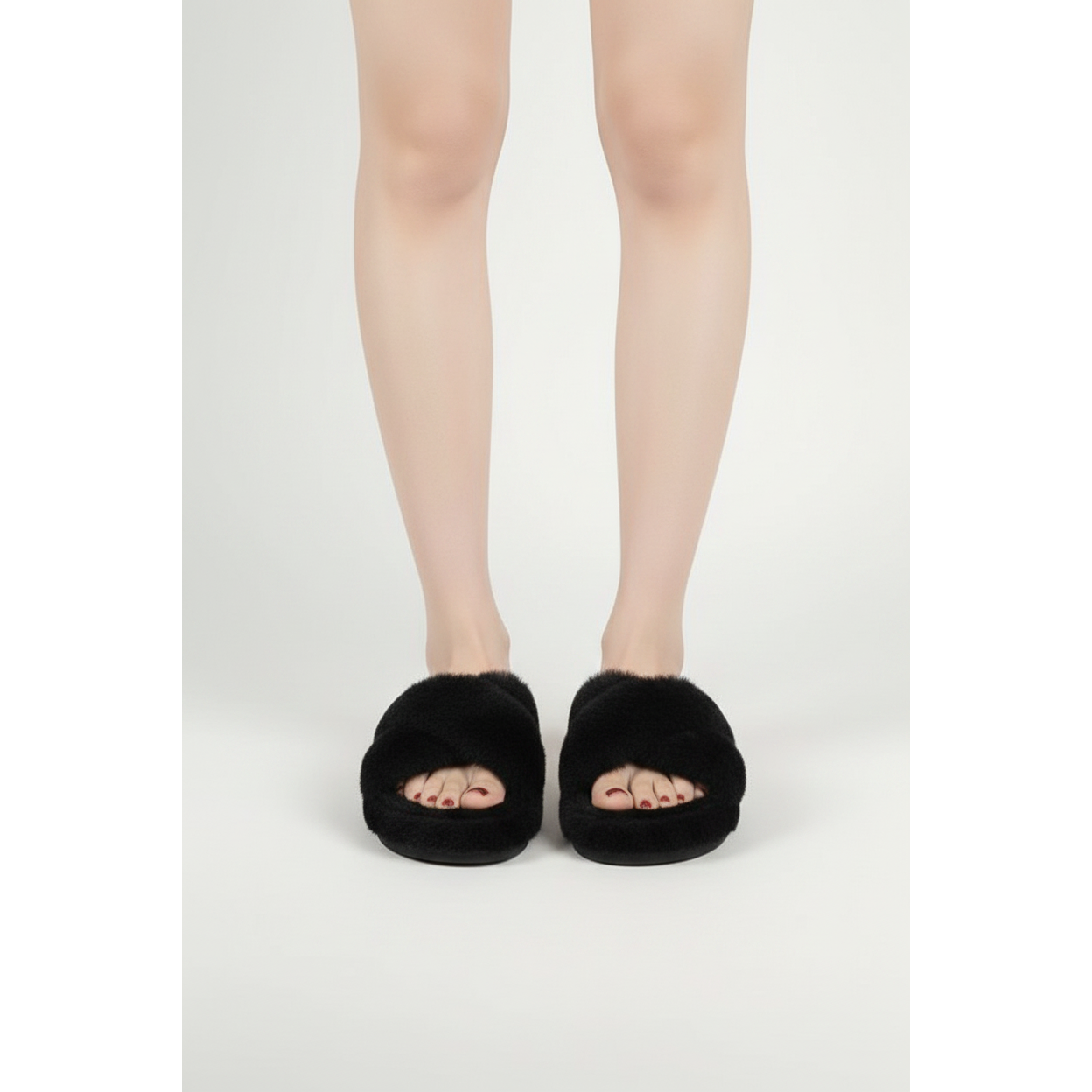 Women's Fluffy Fur Criss-Cross Strap Slippers