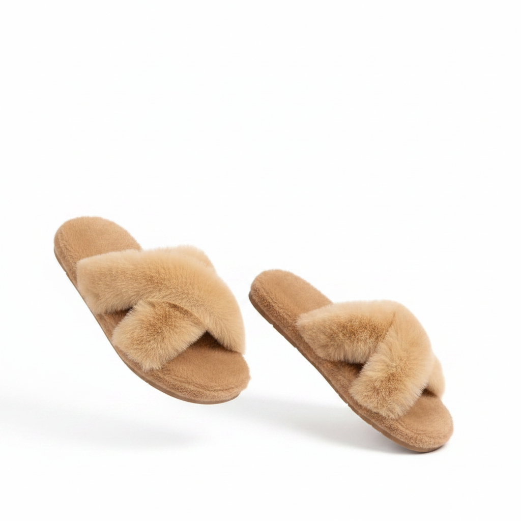 Women's Fluffy Fur Criss-Cross Strap Slippers