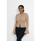 Stylish Crew Neck Knit Bell Flare Sleeve Top