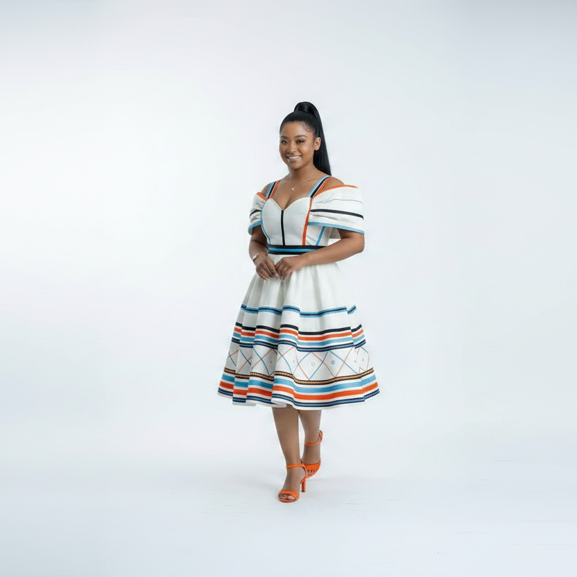 Traditional Off Shoulder Sweetheart Neckline Midi Dress