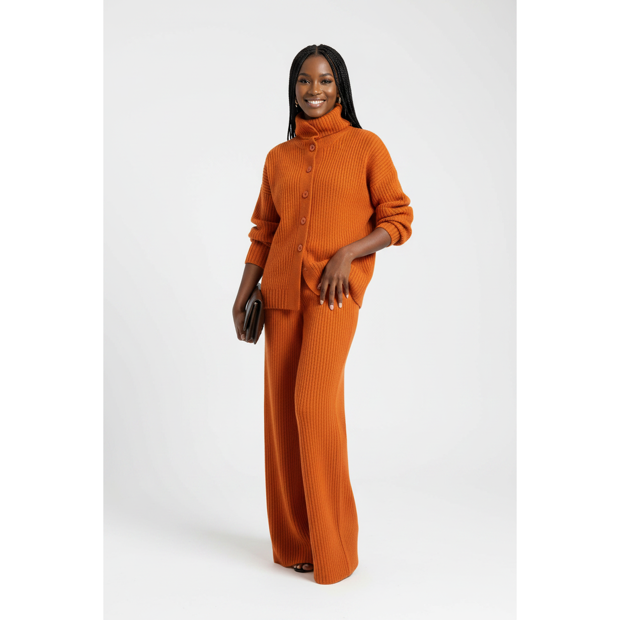 Womens Think Knitted Button-Down Cardigan & Wide-Leg Pants