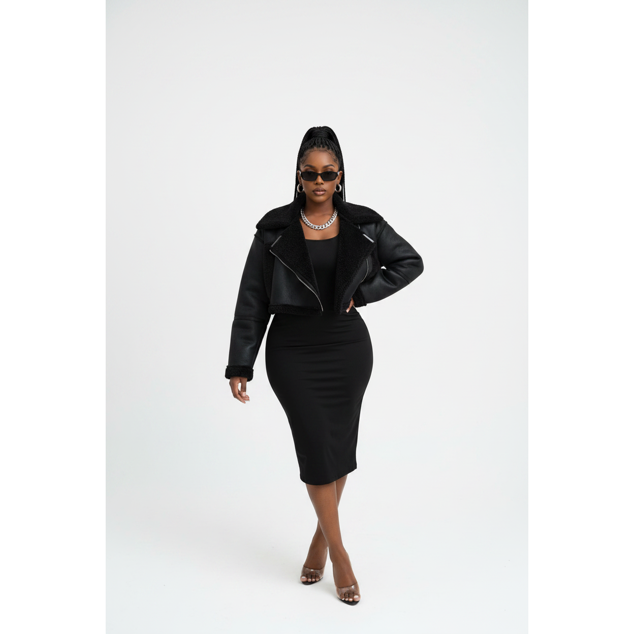 Faux Leather Cropped Aviator Jacket