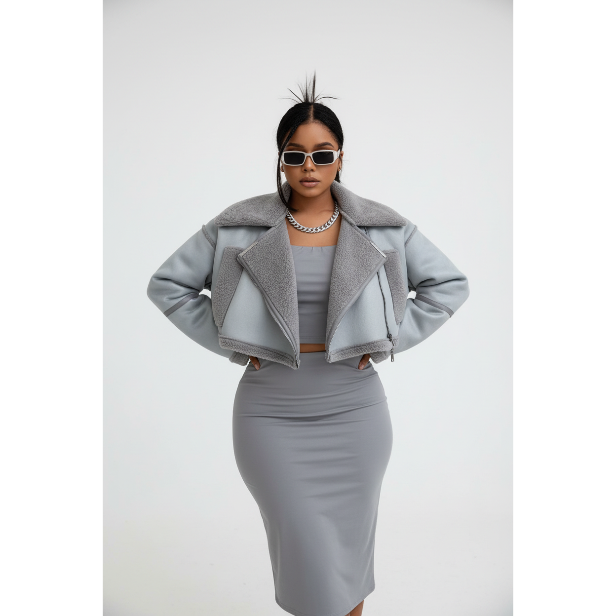 Faux Leather Cropped Aviator Jacket